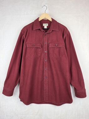 Vintage LL Bean Chamois Cloth Shirt Mens Large Burgundy 100% Cotton Button Up